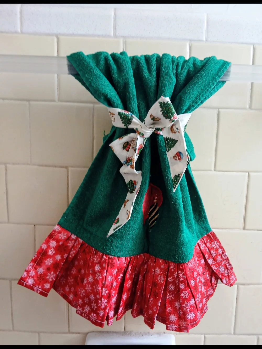 Orange Ruffle Kitchen Hand Towel with Printed Trim